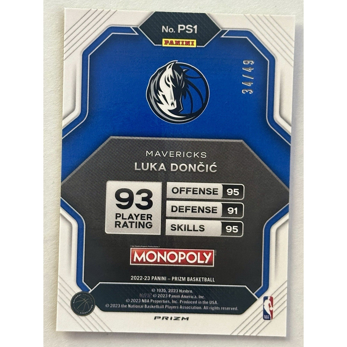 2022-2023 Panini Prizm Monopoly Luka Doncic Gold Prizm /49 #PS1