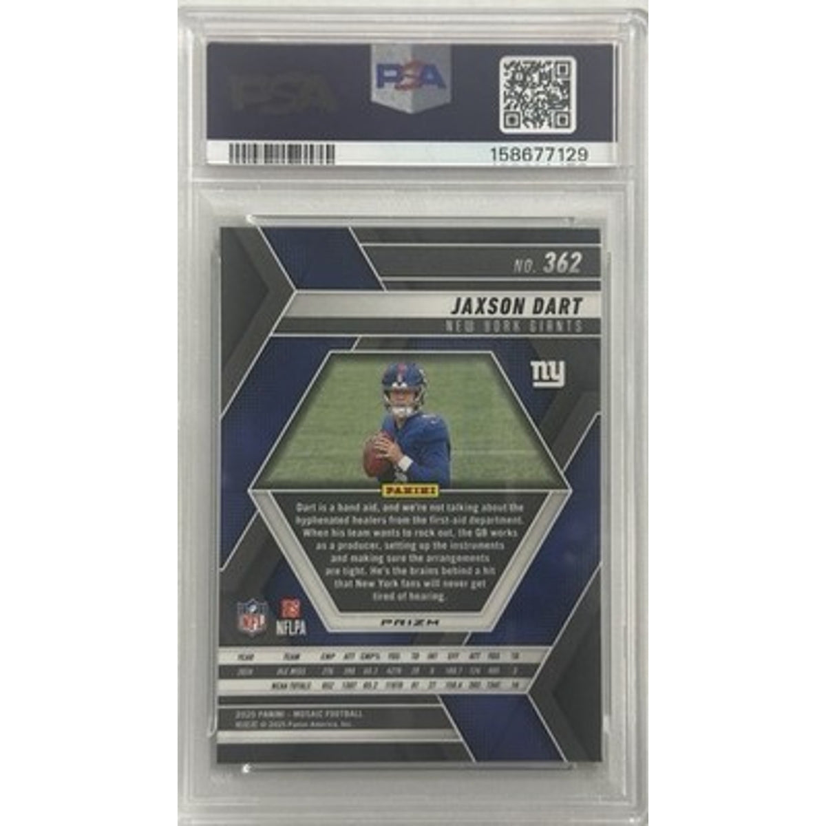 Panini 2025 Mosaic Football Jaxson Dart Giants Green Mosaic Prizm RC #362 PSA 10