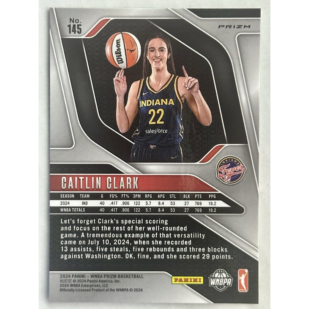 2024 Panini Prizm Caitlin Clark Rookie Silver Cracked Ice Prizm RC #145