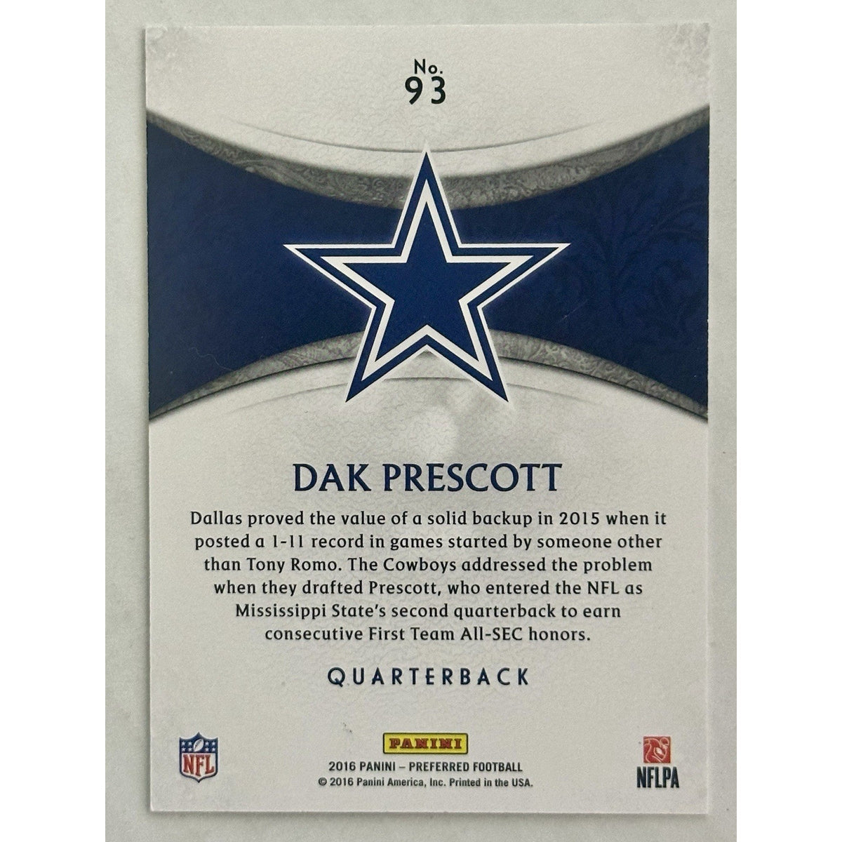 Dak Prescott 2016 Panini Preferred Crown Royale /49 Rookie Dallas Cowboys RC