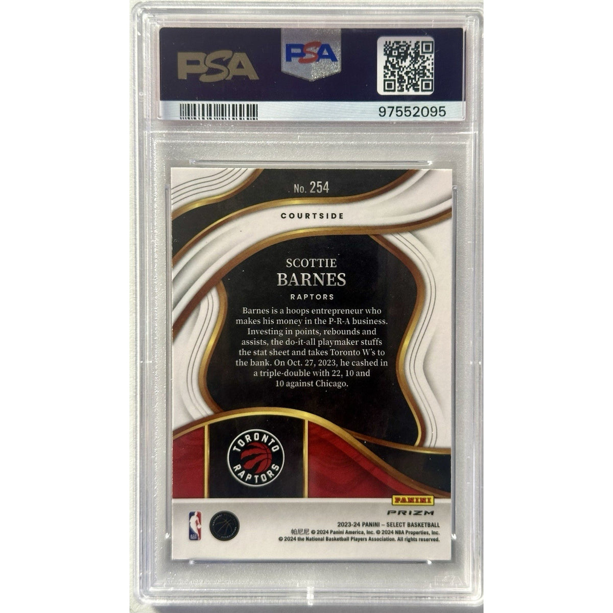 Scottie Barnes 2023-34 Panini Select Zebra Prizm #254 PSA 10 Gem Mint (SB)