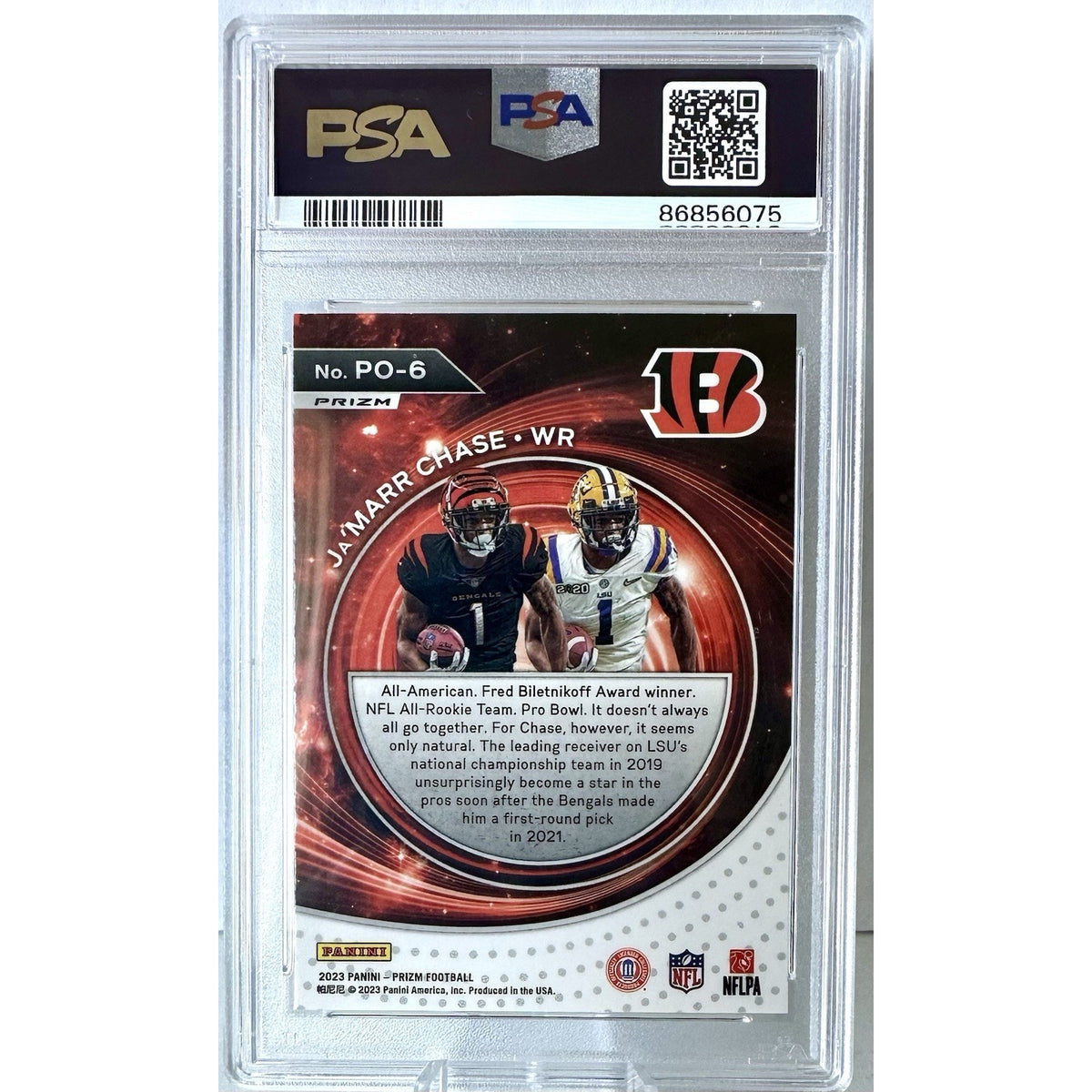 JA'MARR CHASE 2023 PANINI PRIZM PORTALS GREEN ICE BENGALS PSA 9