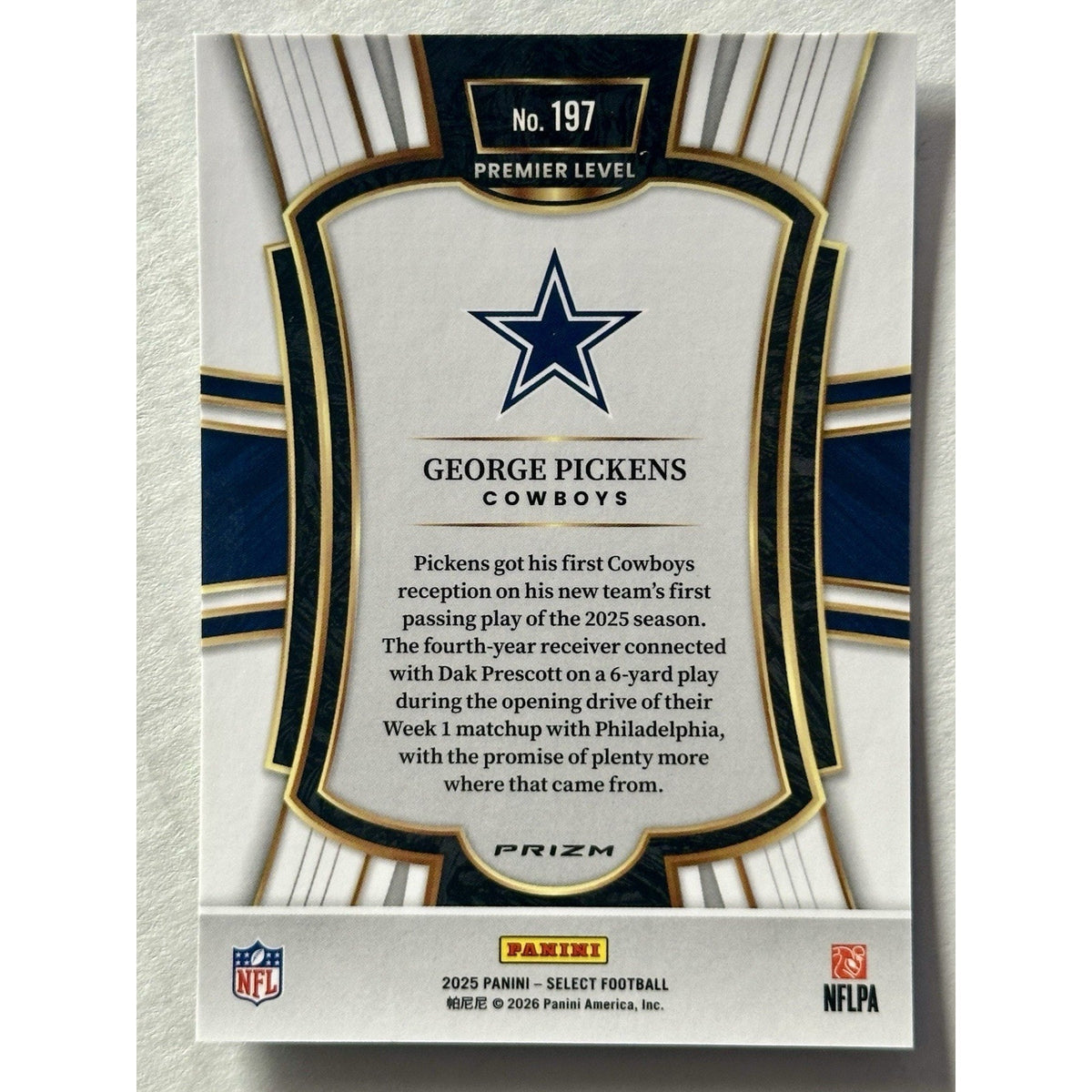 2025 Panini Select - Premier Level George Pickens #197 Zebra Shock Prizm
