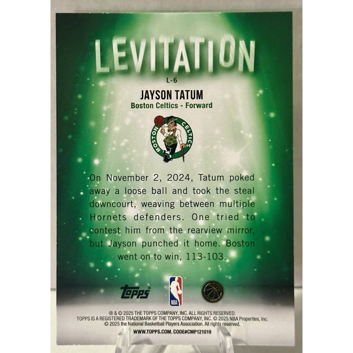 2025-26 TOPPS JAYSON TATUM LEVITATION GREEN FOIL /99 SP COLOR MATCH