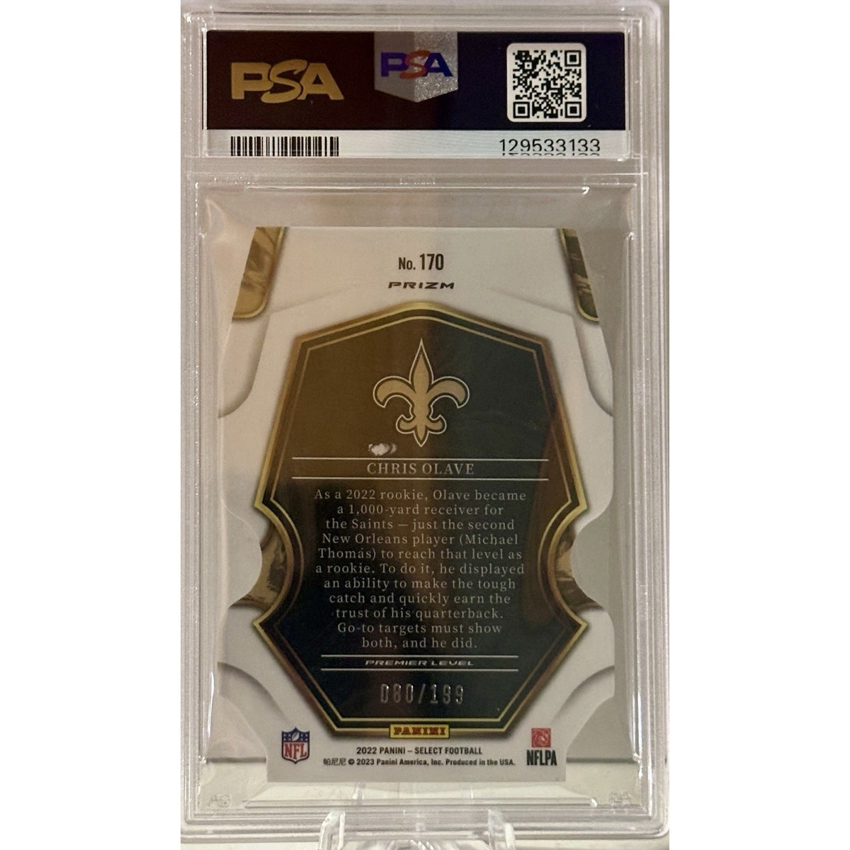 2022 Select Chris Olave Rookie Die Cut Orange Prizm /199 PSA 9 Saints RC Pop 8