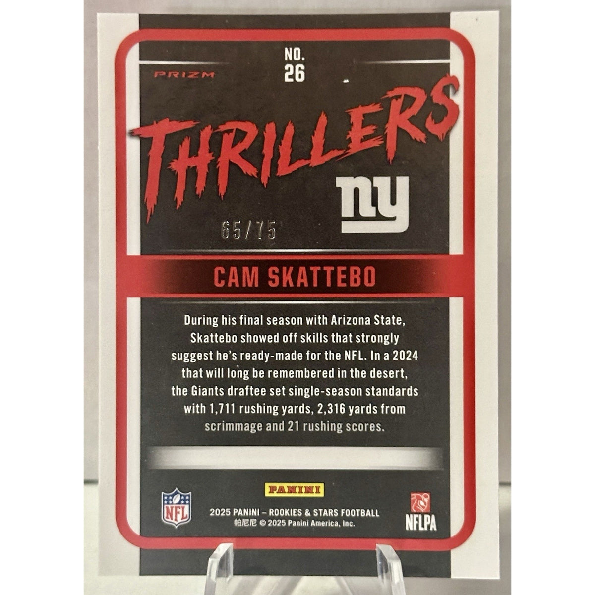 2025 Panini Rookies & Stars Cam Skattebo Thrillers /75!! Rookie Giants
