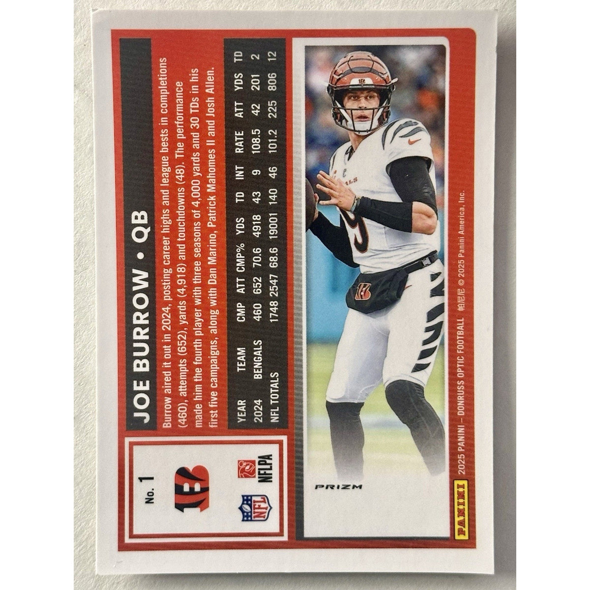 2025 Donruss Optic - Joe Burrow #1 Fire Emoji Prizm SP Cincinnati Bengals
