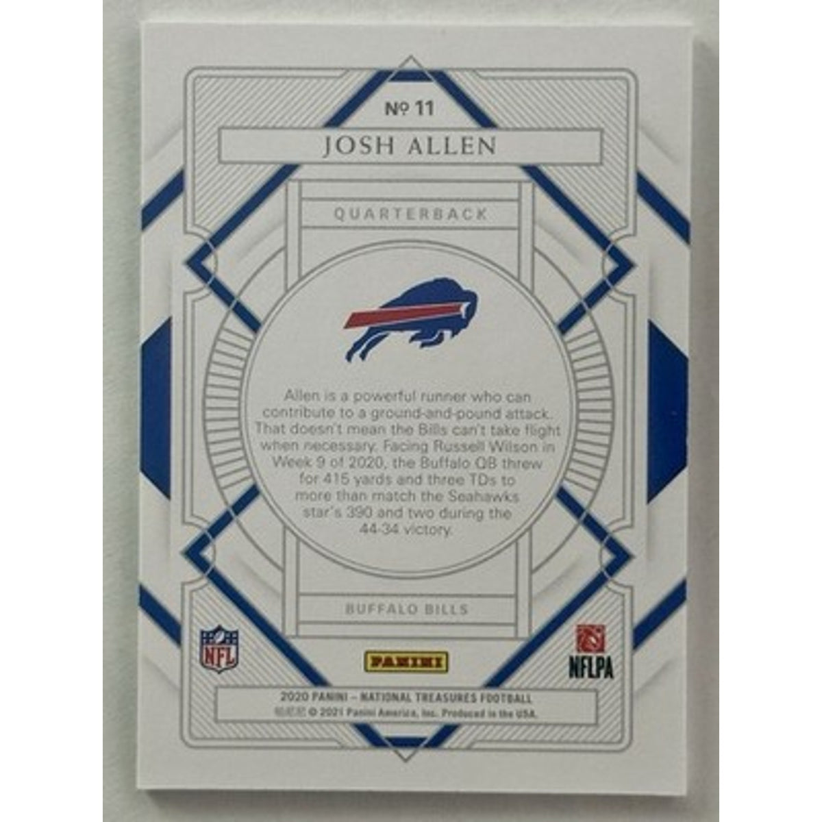 2020 Panini National Treasures #11 Josh Allen Purple #/50 SP