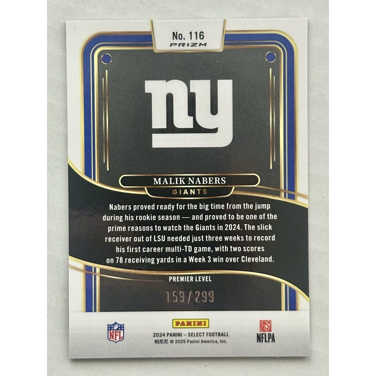 2024 Select - Premier Level Malik Nabers #116 Copper Shock Prizm /299 (RC)