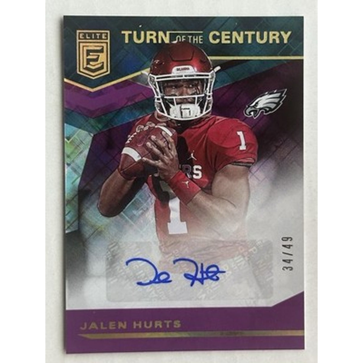 Panini 2020 Donruss Elite Jalen Hurts RC Auto Purple /49 TC-JAH Eagles