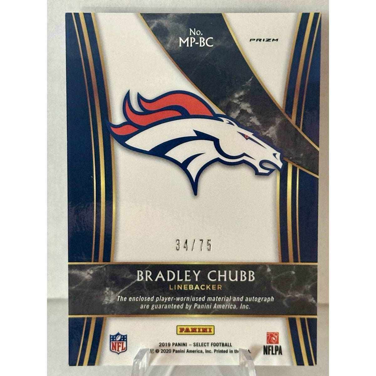 2019 Panini Select Prizm Certified Auto & Player Worn Patch Bradley Chubb /75