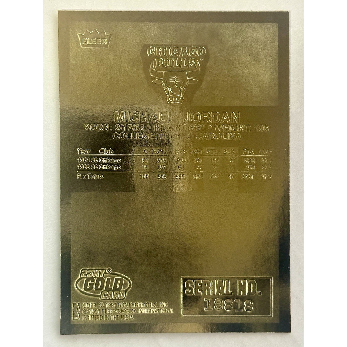 michael jordan 1997 fleer 23kt gold card Red White Blue