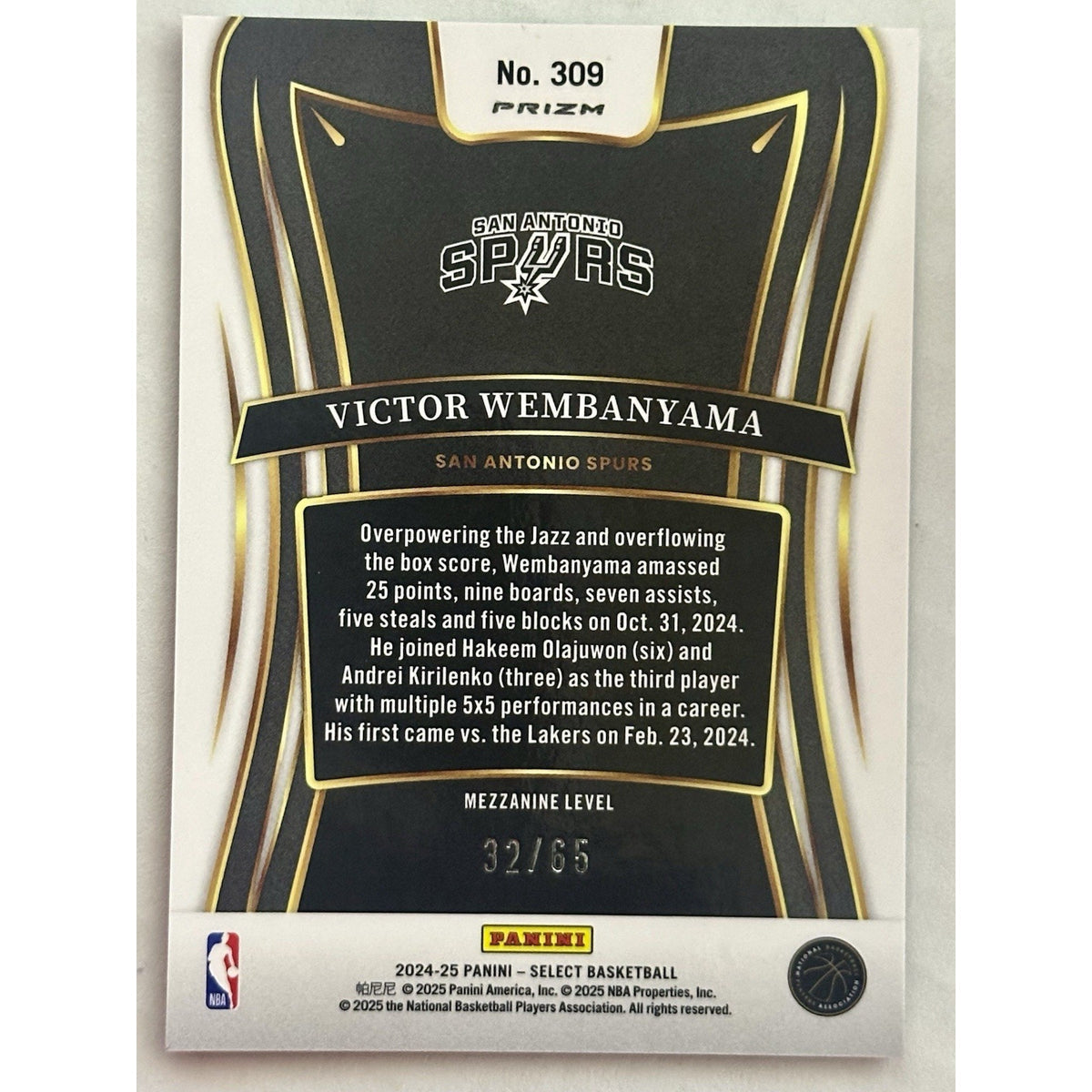 2024 Victor Wembanyama Panini Select Red Tectonic /65 - San Antonio Spurs SSP