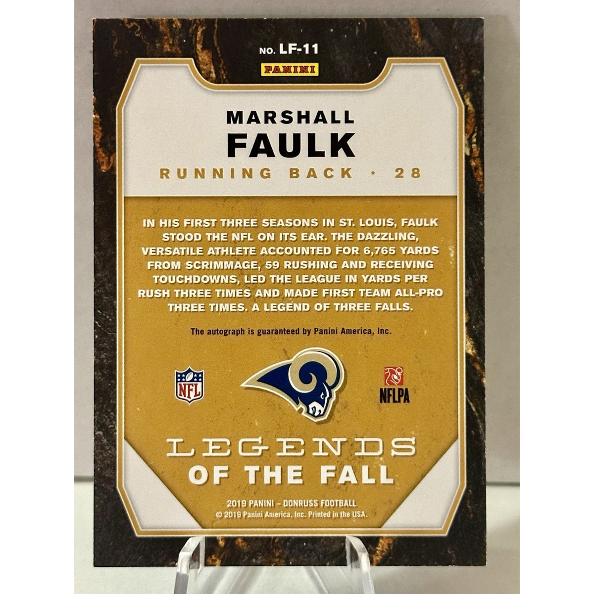 2019 Donruss Legends Of The Fall Marshall Faulk LF-11 Auto /25