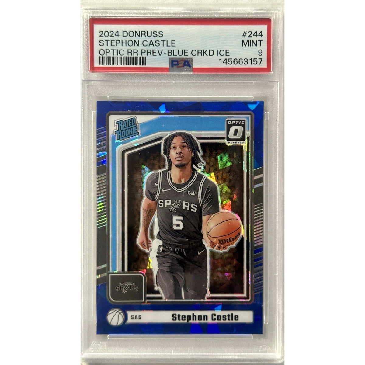 Panini Donruss Stephon Castle Optic RR Preview Blue Cracked Ice #244 PSA 9 (SB)