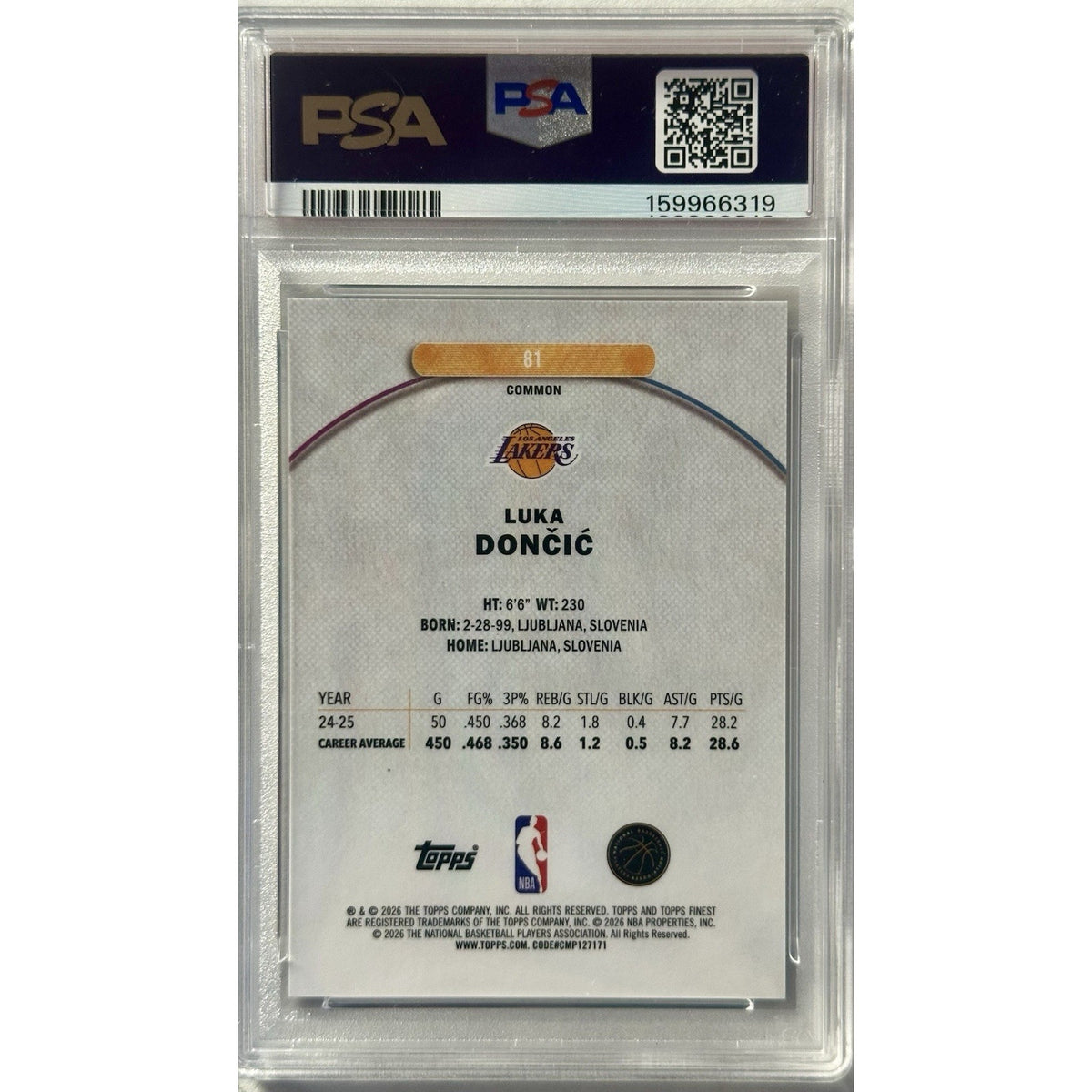 2025-26 Finest #81 Luka Doncic Sky Blue Refractor /350 PSA 10 Gem Mint (SB)
