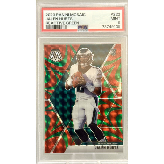 2020 Mosaic Reactive Green Prizm Jalen Hurts Rookie Card #222 PSA 9