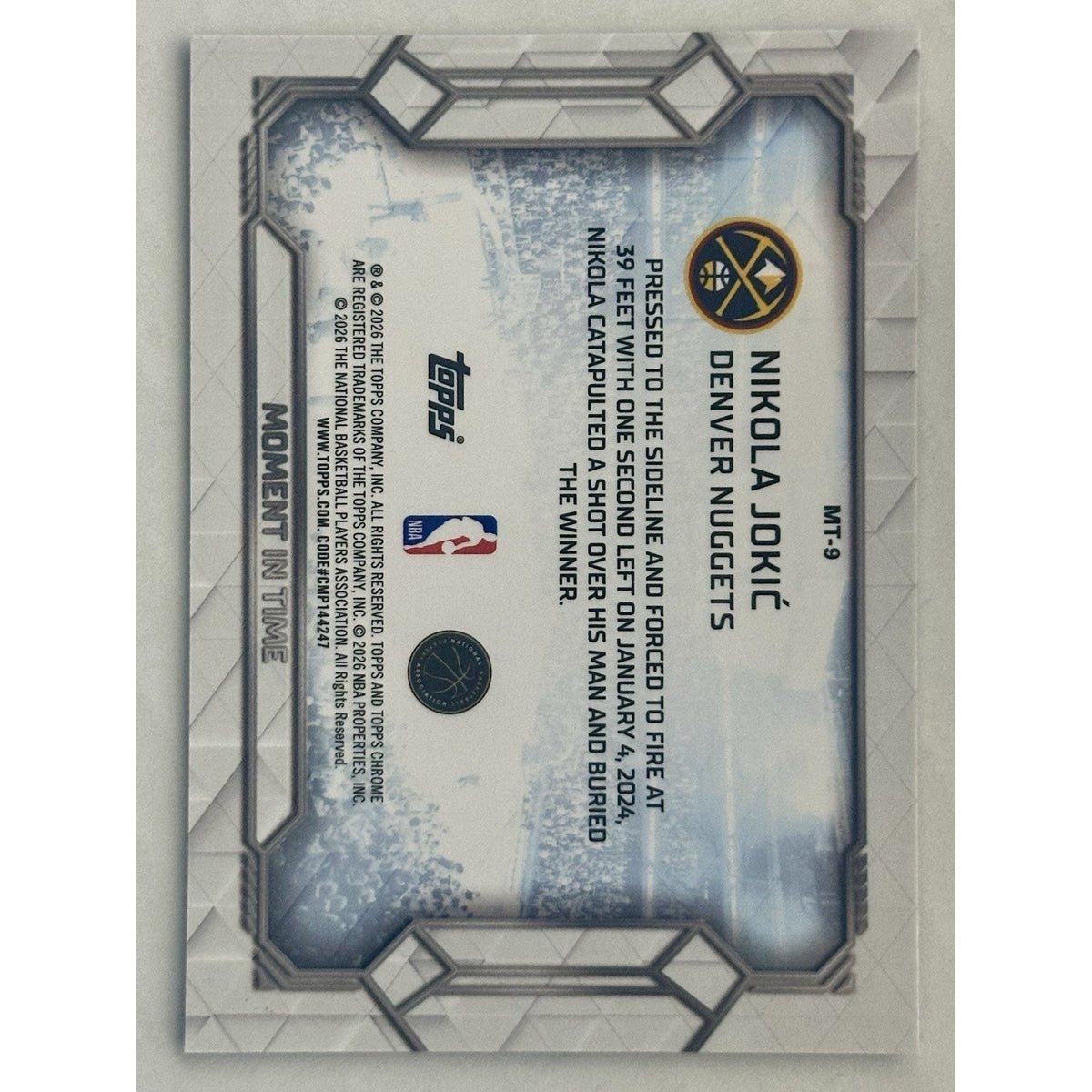 Nikola Jokic Nuggets 2026 Topps Chrome Moment in Time Blue Border MT-9 /150