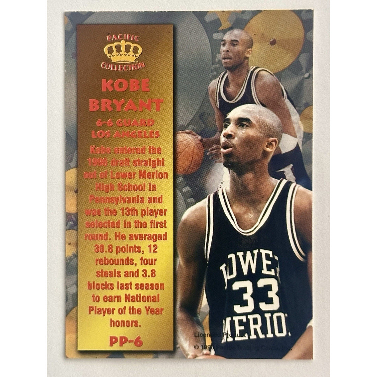Kobe Bryant 1996 Pacific Collection PP- 6 Gold Foil Rookie RC HOF LEGEND