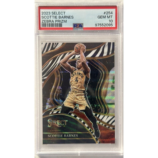 Scottie Barnes 2023-34 Panini Select Zebra Prizm #254 PSA 10 Gem Mint (SB)