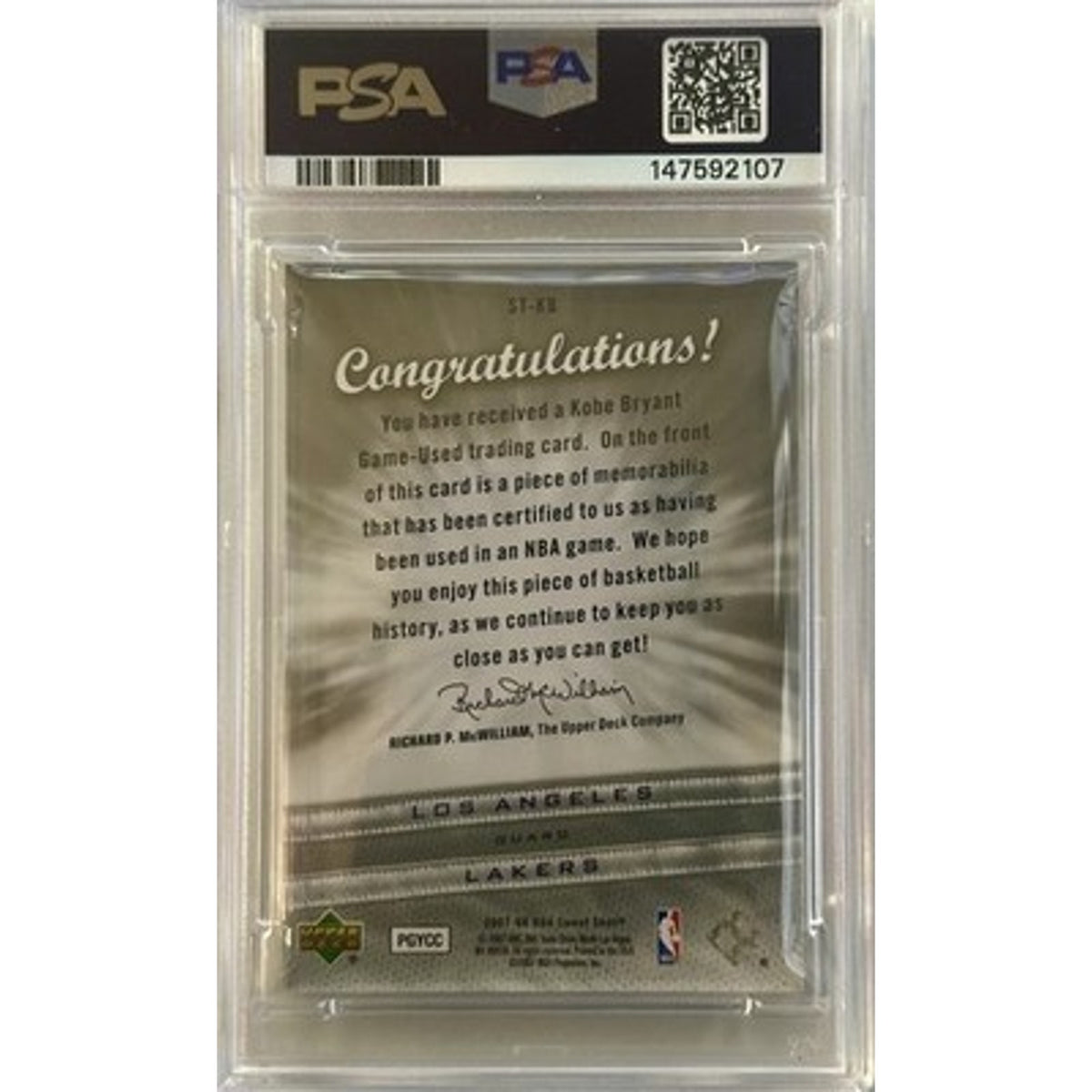 2007-08 Upper Deck Sweet Stitches Kobe Bryant ST-KB PSA 8