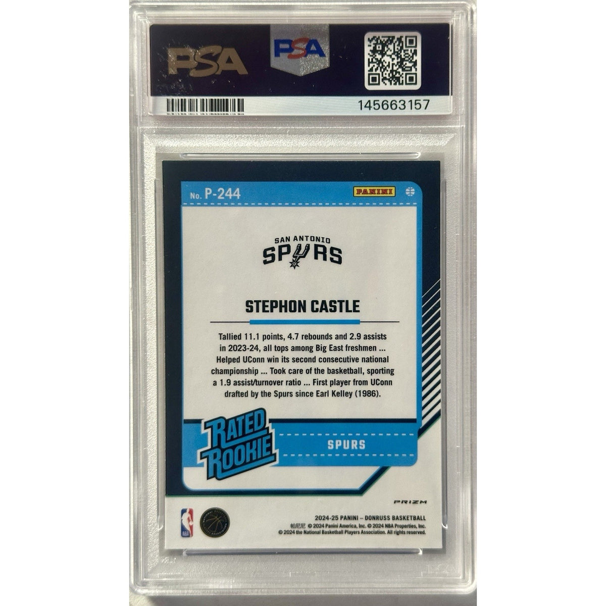 Panini Donruss Stephon Castle Optic RR Preview Blue Cracked Ice #244 PSA 9 (SB)