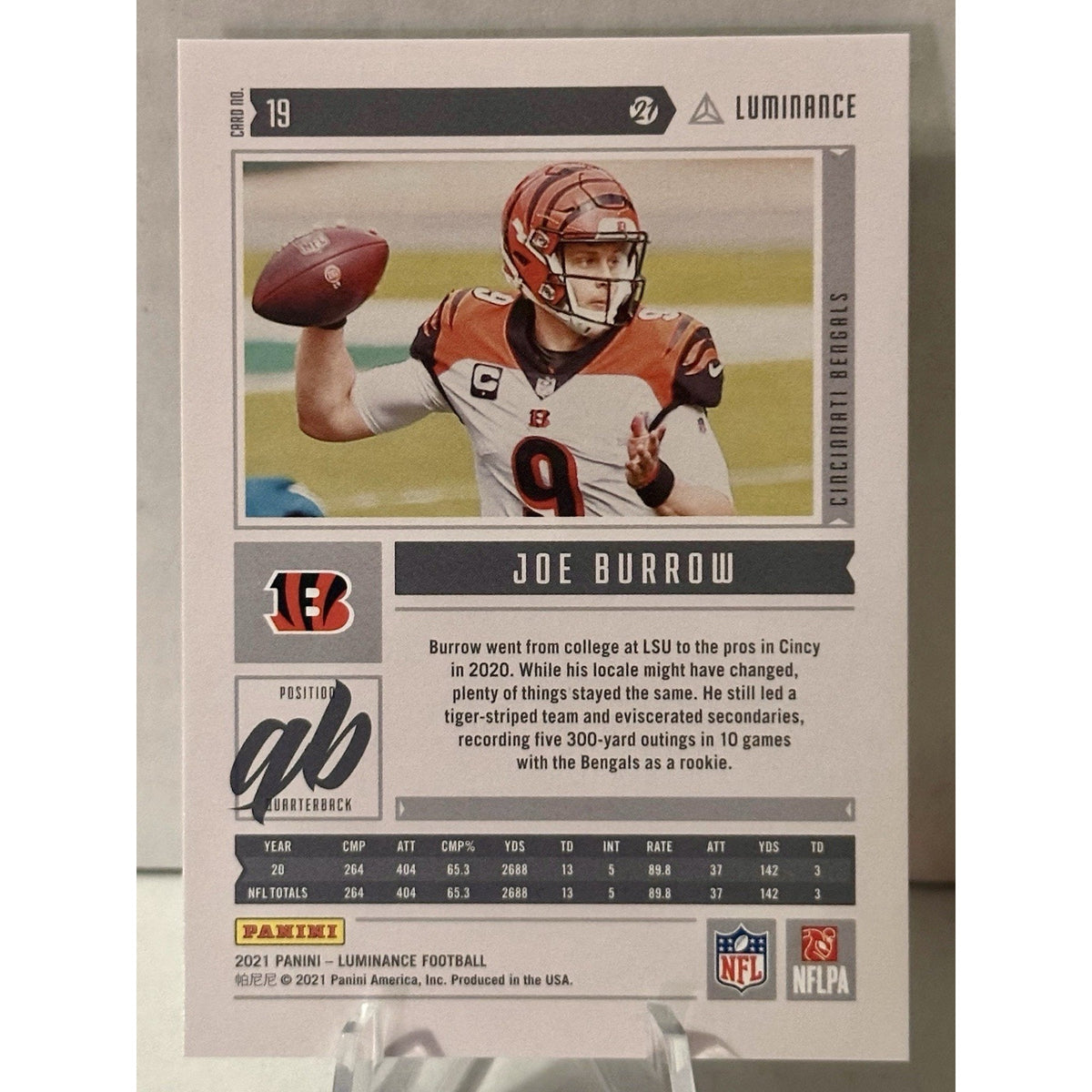 2021 Panini Luminance JOE BURROW #19 Orange /50 Cincinnati Bengals