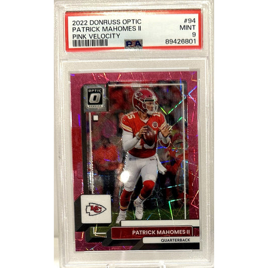 2022 Donruss Optic Pink Velocity Prizm /79 Patrick Mahomes II #94 PSA 9 Mint