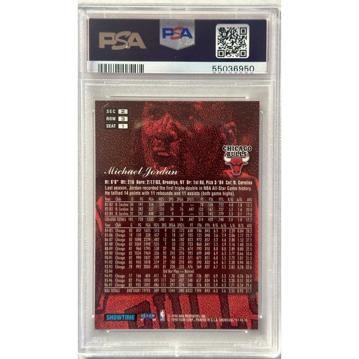 1997 FLAIR SHOWCASE ROW 3 #1 MICHAEL JORDAN PSA 7 (SB)