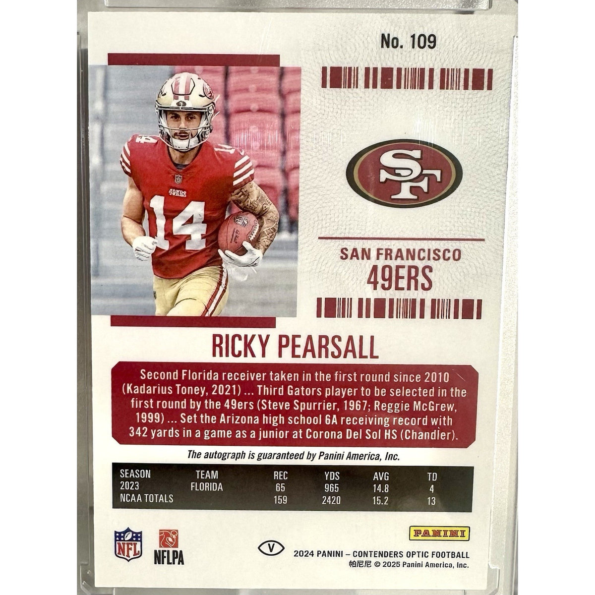 2024 Contenders Ricky Pearsall Rookie Ticket Auto Silver Variation #109 SF 49ers