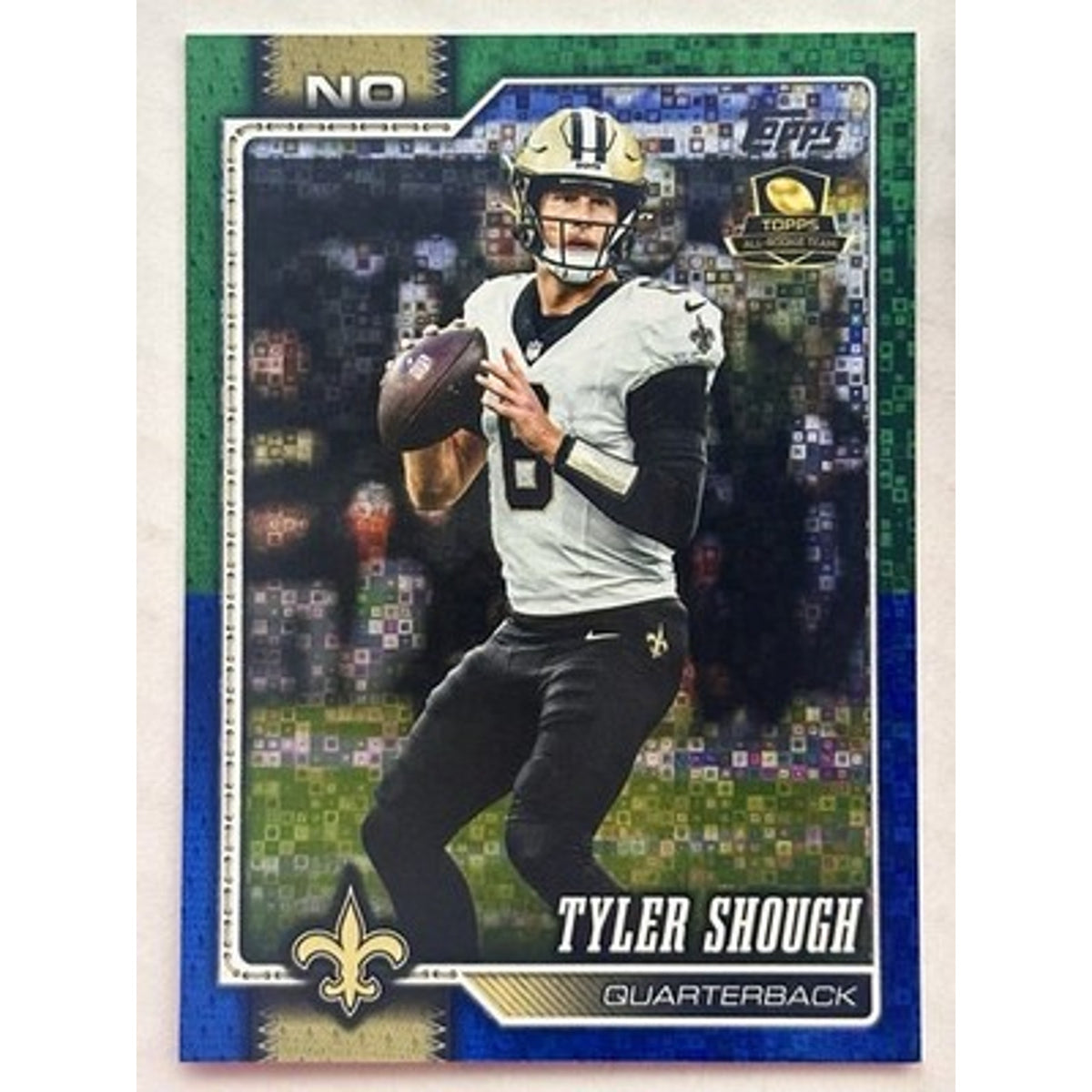 2026 Topps Flagship Tyler Shough Blue & Green Geometric /99 NO Saints