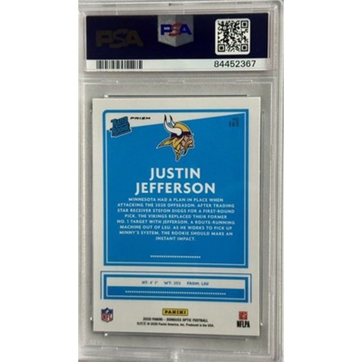 2020 Donruss Optic Justin Jefferson Blue Scope Prizm Rated Rookie #163 PSA 10