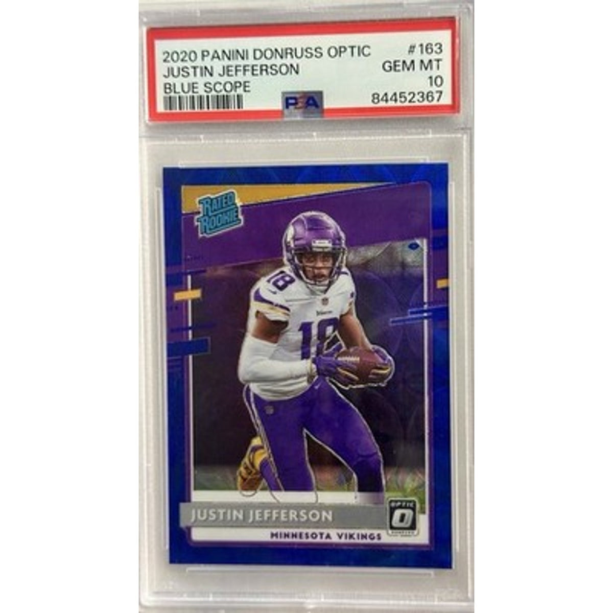2020 Donruss Optic Justin Jefferson Blue Scope Prizm Rated Rookie #163 PSA 10