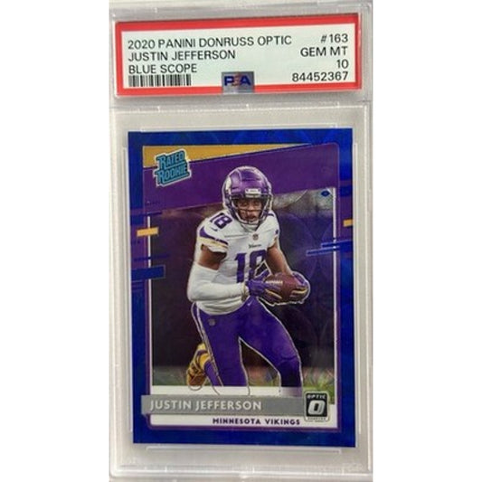 2020 Donruss Optic Justin Jefferson Blue Scope Prizm Rated Rookie #163 PSA 10