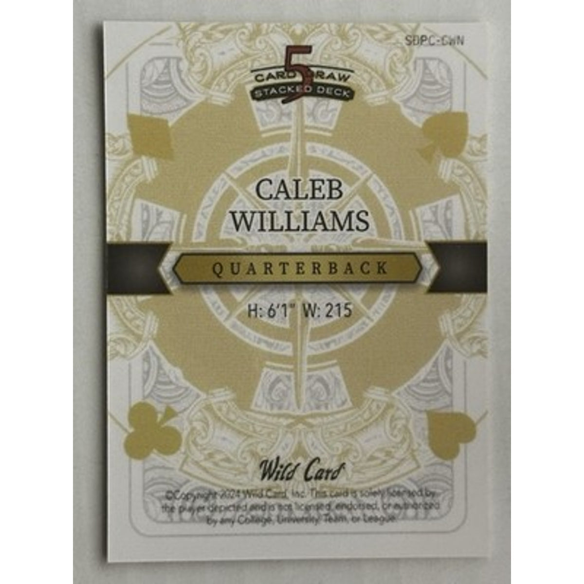 2024 Wild 5 Card Draw Stacked Deck Promo 1/1 Caleb Williams Rookie RC Gold