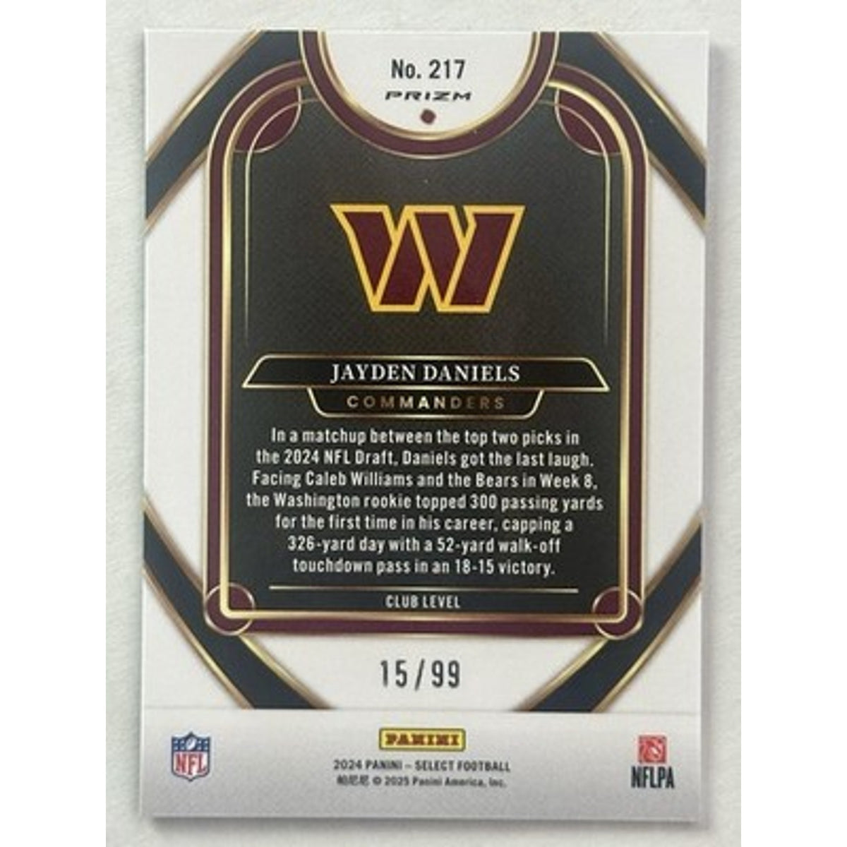 2024 Panini Select - Club Level Jayden Daniels #217 Blue Prizm /99 (RC)