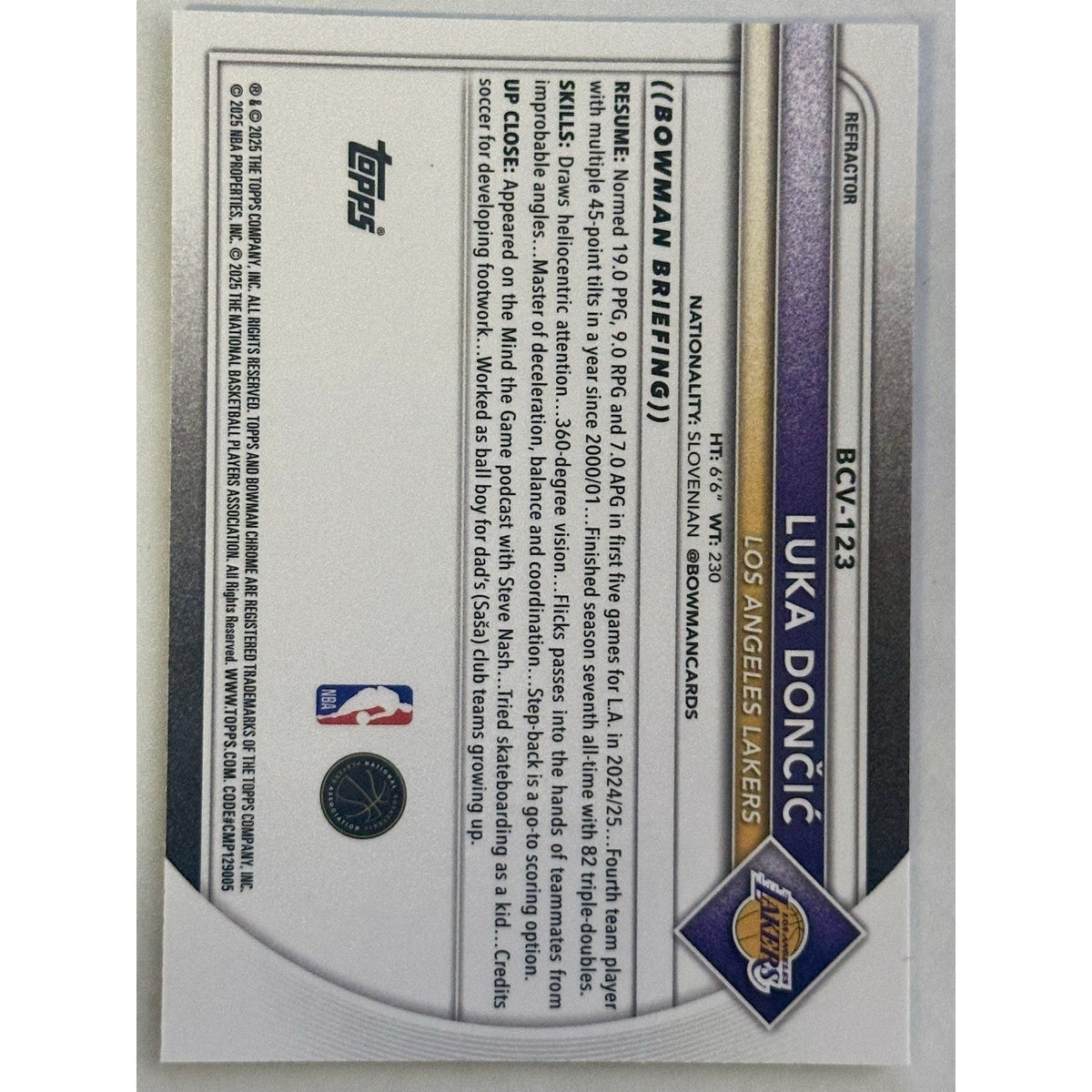 2025 Bowman Chrome Luka Doncic Refractor /499 #BCV-123