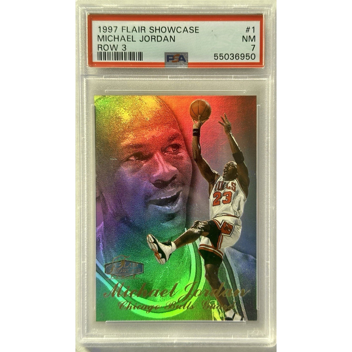 1997 FLAIR SHOWCASE ROW 3 #1 MICHAEL JORDAN PSA 7 (SB)