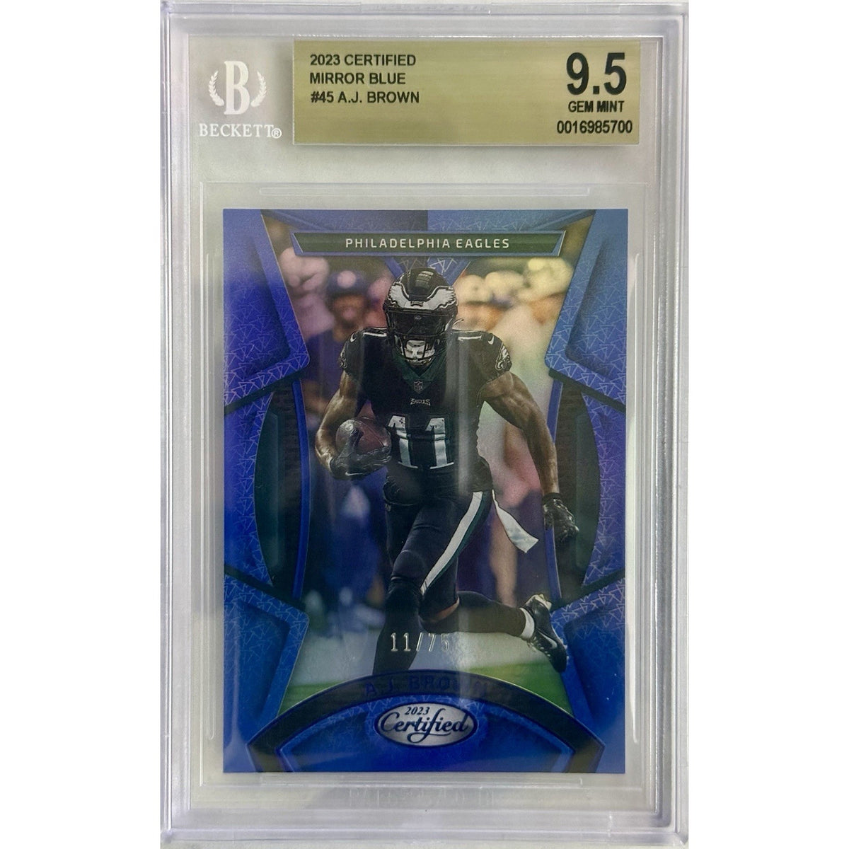 2023 Panini Certified A.J. Brown Blue Mirror # /75 45 Eagles BGS 9.5 Beckett