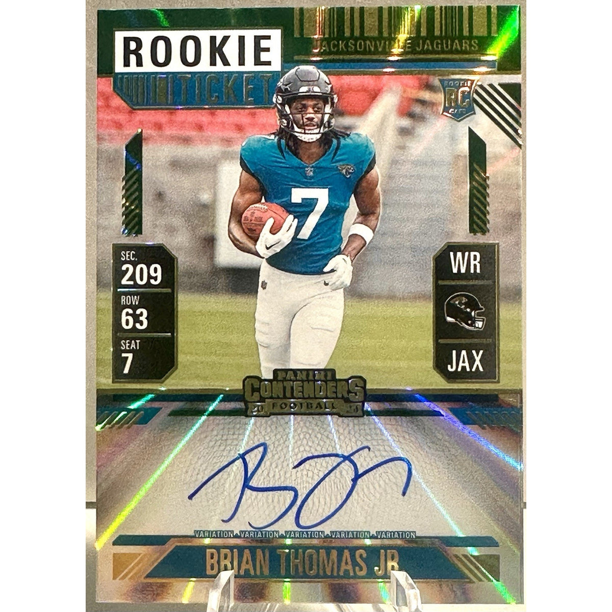 2024 Contenders Brian Thomas Jr RC Rookie Ticket Variation Green Laser Auto #103