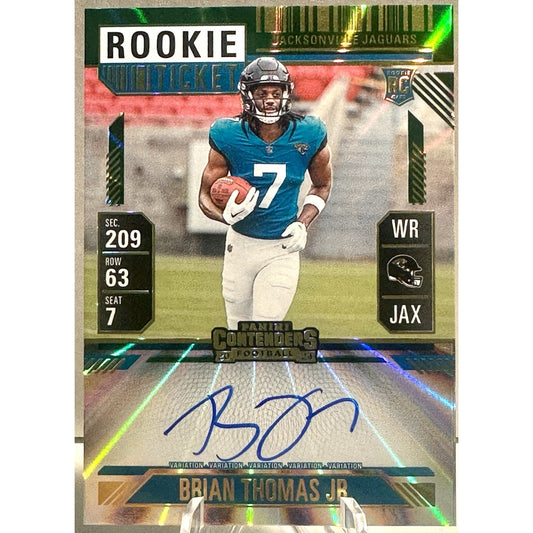 2024 Contenders Brian Thomas Jr RC Rookie Ticket Variation Green Laser Auto #103
