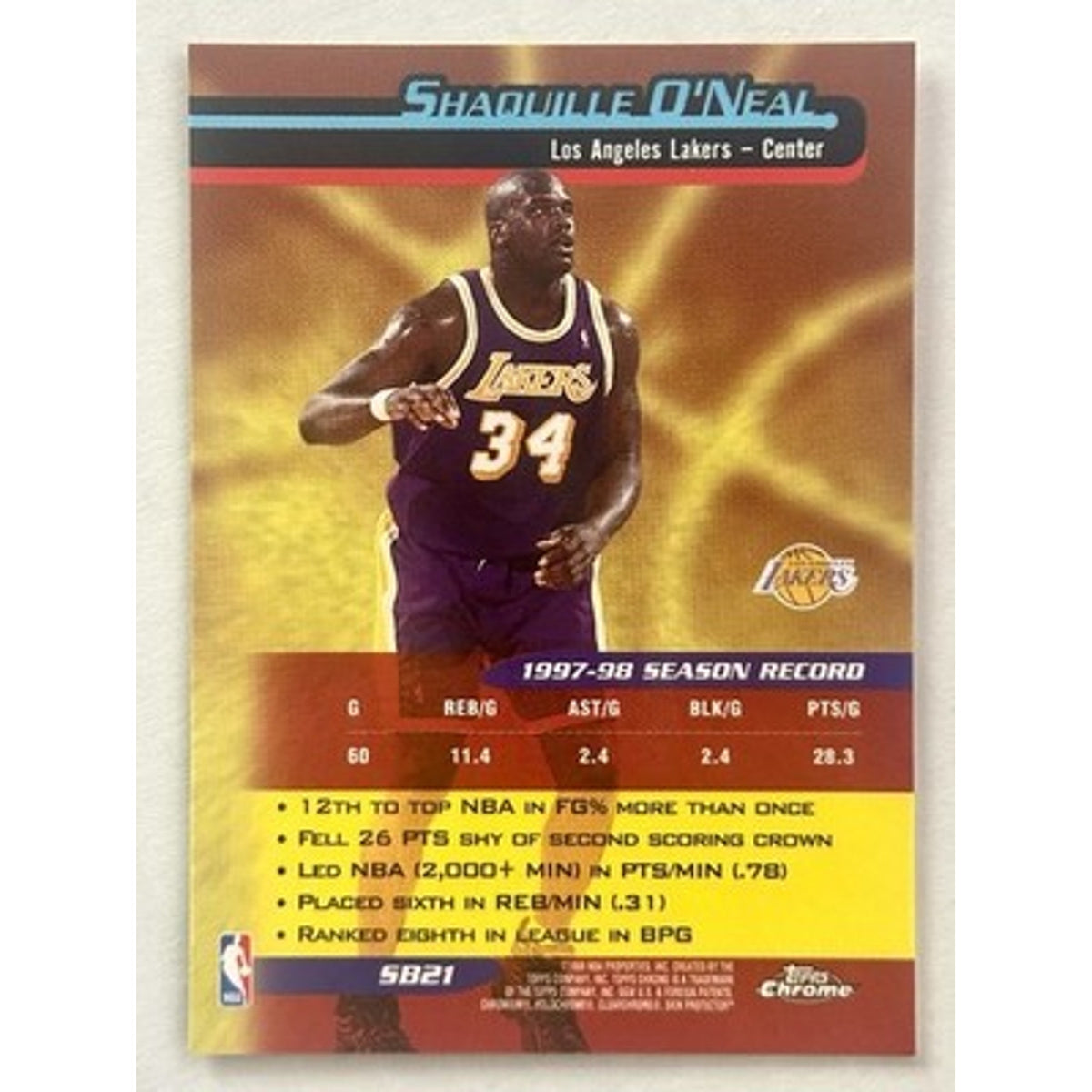 1998-99 Topps Chrome Postmen Shaquille O'Neal Los Angeles Lakers
