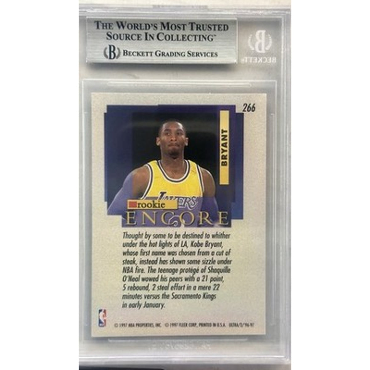 1996-97 Fleer Ultra Encore Kobe Bryant Rookie RC #266 Lakers HOF BGS 8.5 NM-MT+