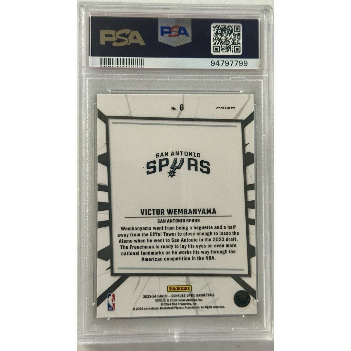 2023-24 Panini Donruss Optic My House Purple Prizm #6 Victor Wembanyama RC PSA 9