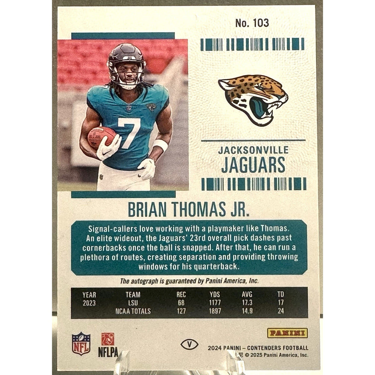 2024 Contenders Brian Thomas Jr RC Rookie Ticket Variation Green Laser Auto #103