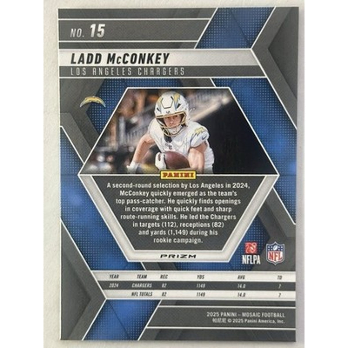 2025 Panini Mosaic SSP Honeycomb Ladd McConkey #15 Los Angeles Chargers