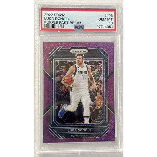 2022-23 Panini Prizm - Purple Fast Break Prizm #196 Luka Doncic /75 PSA 10